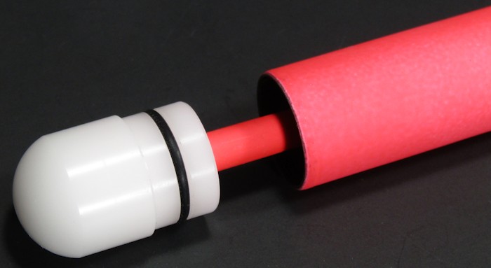 Coral Pink Cane Closeup Shown With White Gloss Nylon Identification Tip Opened and Free To Extend.
